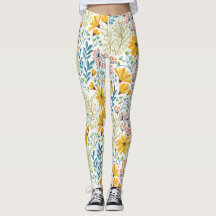 Gelbe, Aquamarine und rosa Frühlingsblumen Legging