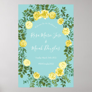 Gelbe & Aquamarinfarbene Vintage-Frühlingsblumen-H Poster