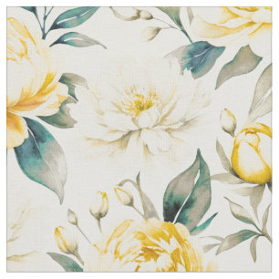 Gelbe Aquarell-Blumen Botanical Stoff