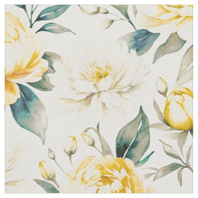 Gelbe Aquarell-Blumen Botanical Stoff (Nahaufnahme)