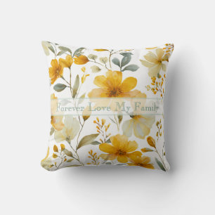 Gelbe Aquarell-Blumen Botanisch Editierbarer Text Kissen