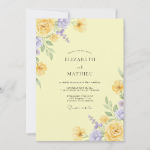 Gelbe Aquarell-Blumenranke Hochzeit Einladung