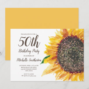 Gelbe Aquarell-Sonnenblume 50. Geburtstag Frauen Einladung