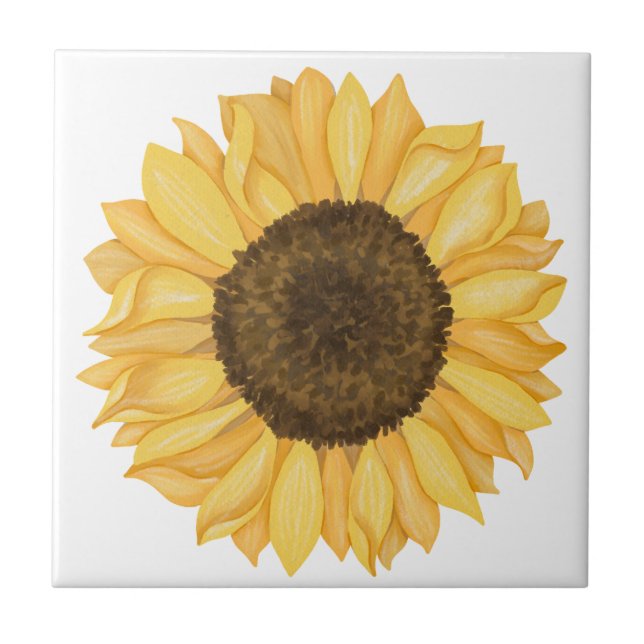 Gelbe Aquarell-Sonnenblume Fliese (Vorderseite)