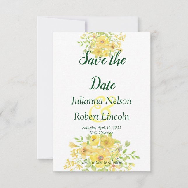 Gelbe Aquarellblume Save the Date Einladung (Vorderseite)