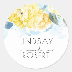 Gelbe Aquarellblumen Elegant Vintage-Inspiriert Runder Aufkleber