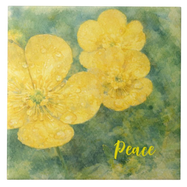 Gelbe Aquarellblumen Fliese (Vorderseite)