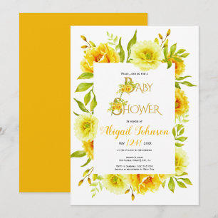 Gelbe Aquarellblumen neutrale Babyparty Einladung