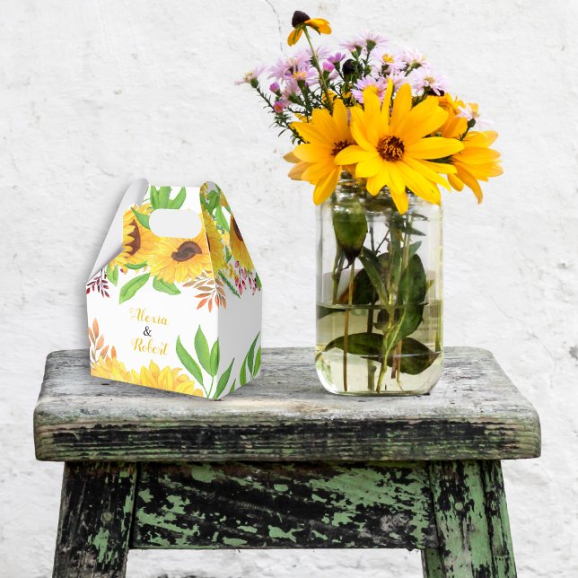 Gelbe Aquarellblumen und Blätter Hochzeit Geschenkschachtel (Von Creator hochgeladen)