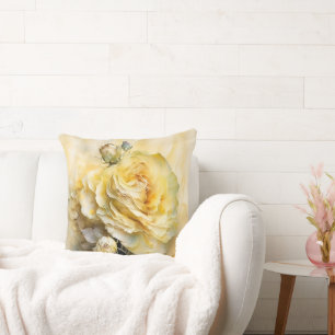 Gelbe Aquarellfarbe Rose vergrößert Kissen