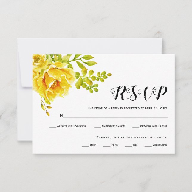 Gelbe Aquarellfarben-Blume Hochzeitskarte RSVP (Vorderseite)