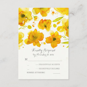 Gelbe Aquarellfarben Blume romantische Hochzeit RS RSVP Karte