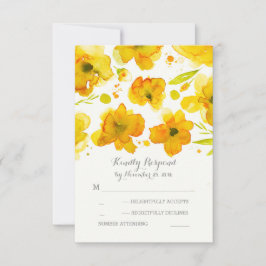 Gelbe Aquarellfarben Blume romantische Hochzeit RS RSVP Karte