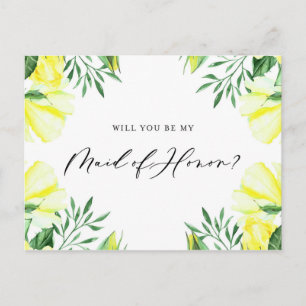 Gelbe Aquarellfarben Rose meine Trauzeugin Einladungspostkarte