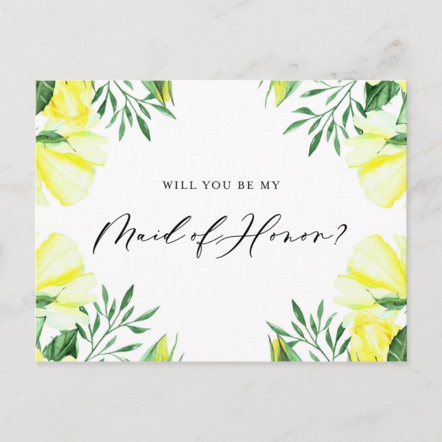 Gelbe Aquarellfarben Rose meine Trauzeugin Einladungspostkarte (Vorderseite)