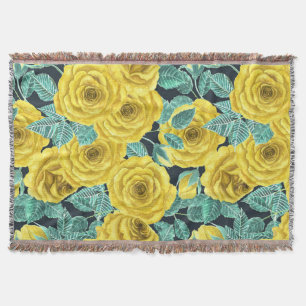 Gelbe Aquarellfarben-Rose mit Blätter und Knospen Decke