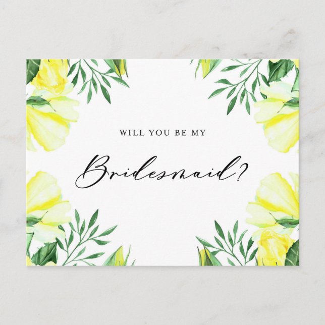 Gelbe Aquarellfarben-Rose werden meine Briddemagd  Einladungspostkarte (Vorderseite)