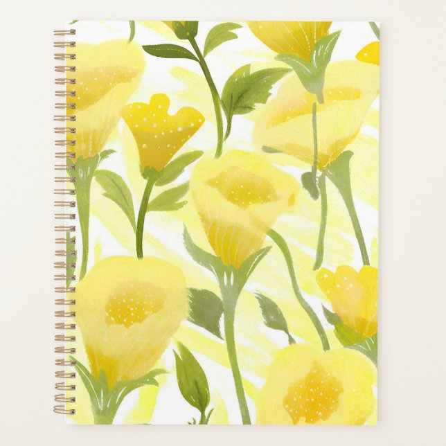 Gelbe Aquarellmalerei mit Blumen Planer (Vorderseite)