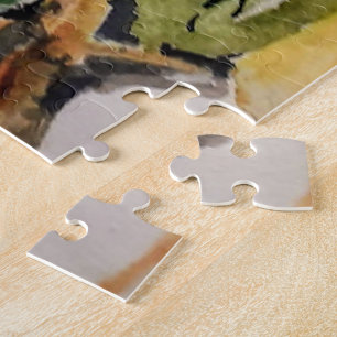 Gelbe Aquarelltrompen mit braunen Zweigen Puzzle