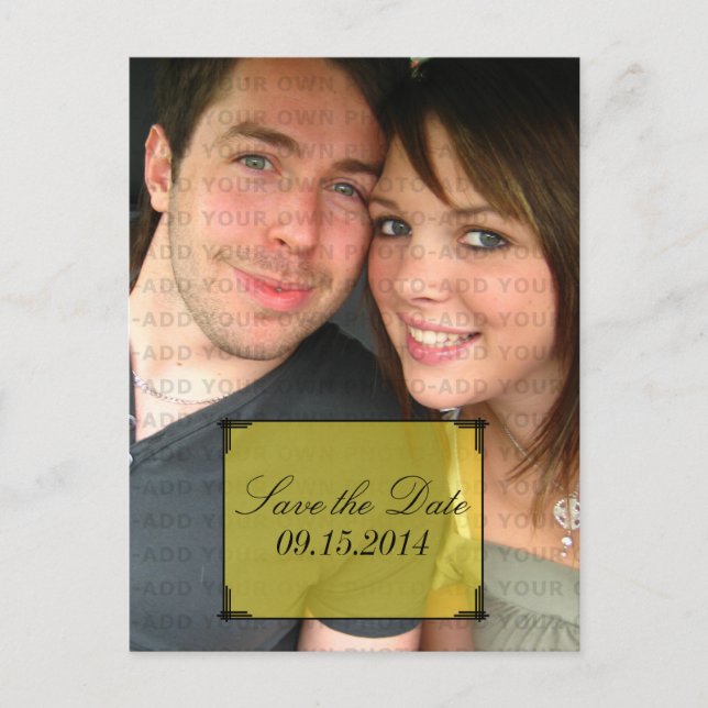 Gelbe Art Deco Rahmen Save the Date Postkarte (Vorderseite)