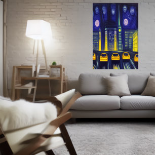 Gelbe Autos in der Stadt AI Art Poster