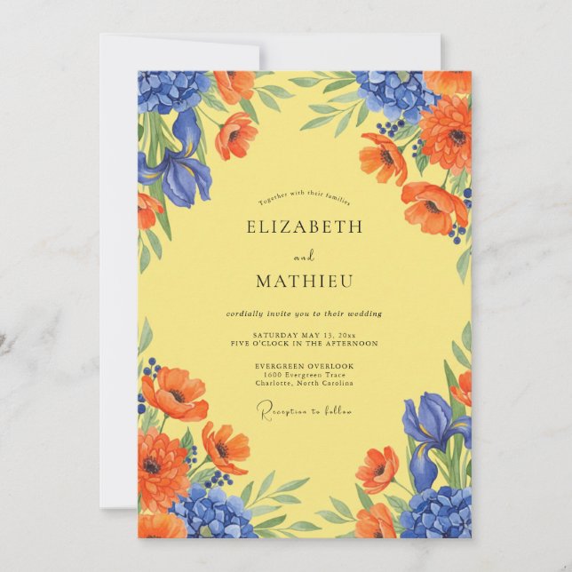 Gelbe Azure Mohn Hochzeit Einladung (Vorderseite)