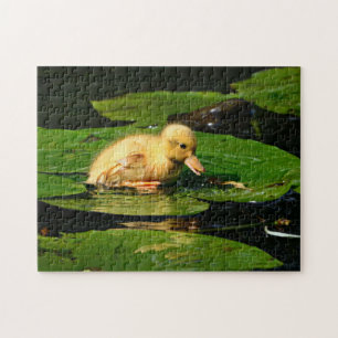 Gelbe Babyente Floating auf Lily Pads Puzzle