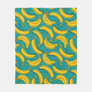 Gelbe Banane mit schwarzer Kontur  Fleecedecke