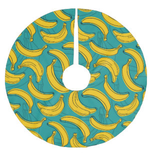 Gelbe Banane: Vintage schwarze Kontur Polyester Weihnachtsbaumdecke