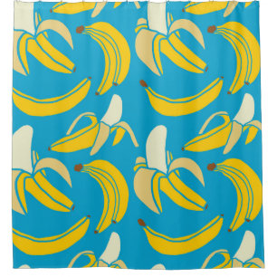 Gelbe Bananen, blaues Hintergrundmuster Duschvorhang