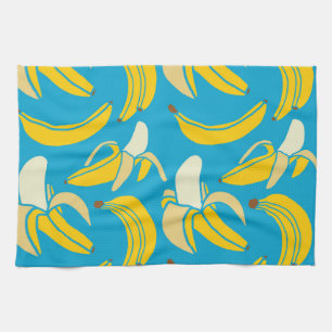 Gelbe Bananen, blaues Hintergrundmuster Geschirrtuch