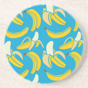Gelbe Bananen, blaues Hintergrundmuster Getränkeuntersetzer