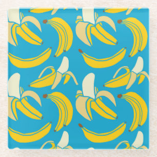 Gelbe Bananen, blaues Hintergrundmuster Glasuntersetzer