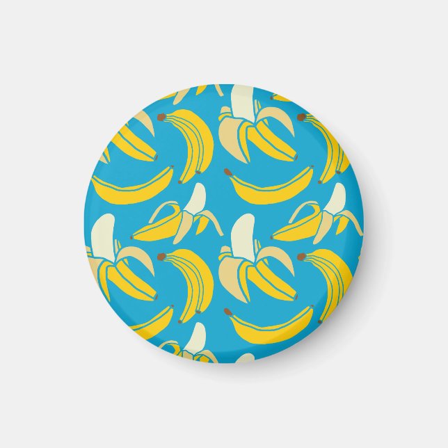 Gelbe Bananen, blaues Hintergrundmuster Magnet (Vorne)