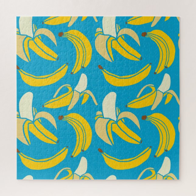 Gelbe Bananen, blaues Hintergrundmuster Puzzle (Vertikal)