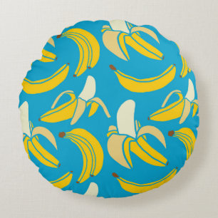 Gelbe Bananen, blaues Hintergrundmuster Rundes Kissen