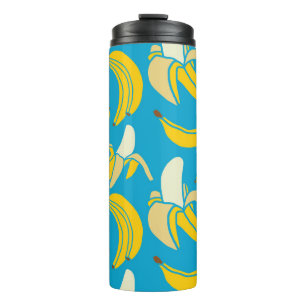 Gelbe Bananen, blaues Hintergrundmuster Thermosbecher