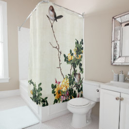 Gelbe Barbere und Fisch mit Peony Fine Art Duschvorhang