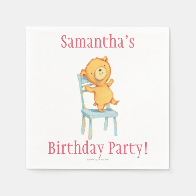 Gelbe Bärentänze und Plays auf dem Stuhl Serviette (Vorderseite)