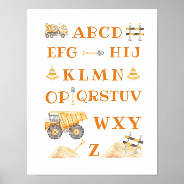Gelbe Bauweise Alphabet-Zeichen Poster (Vorne)