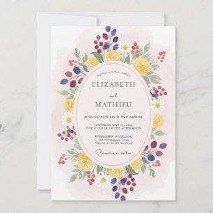 Gelbe Beeren-Botanische Blütenpracht-Hochzeit Einladung