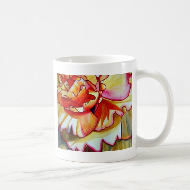 Gelbe Begonia Blume Aquarellkunst Kaffeetasse (Rechts)