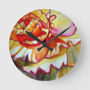 Gelbe Begonia Blume Aquarellkunst Runde Wanduhr