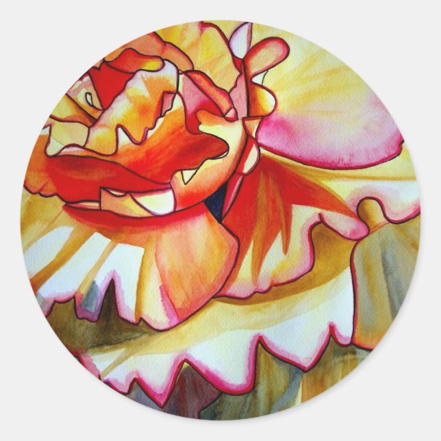 Gelbe Begonia Blume Aquarellkunst Runder Aufkleber (Vorderseite)