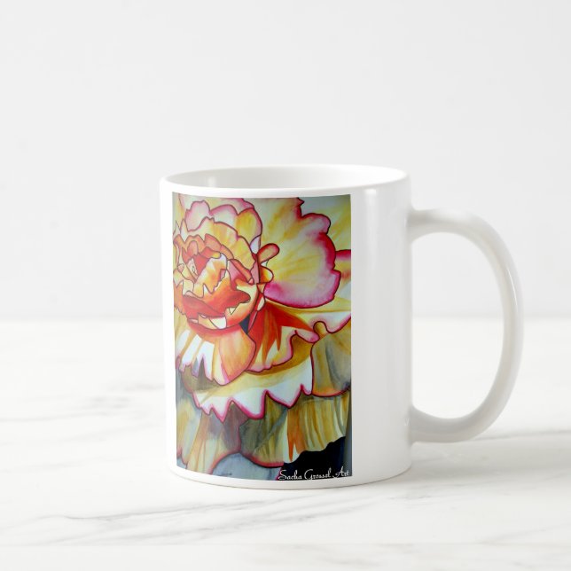 Gelbe Begonia Blume Aquarellkunst Tasse (Rechts)