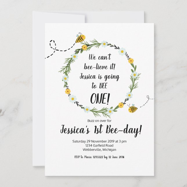Gelbe Biene Rustikale Party Einladung 1. Geburtsta (Vorderseite)