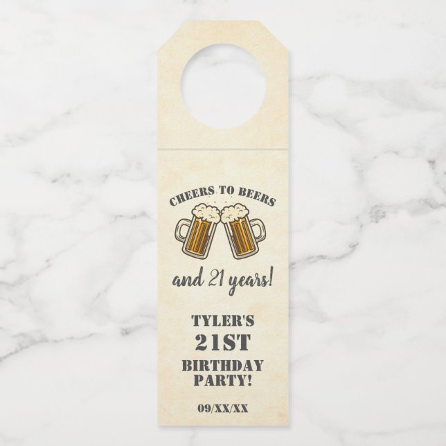 Gelbe Biere 21. Geburtstag Gastgeschenk Flaschenanhänger (Vorderseite)