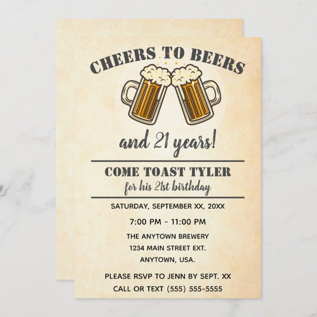 Gelbe Biere 21. Geburtstag Party Einladung (Vorne/Hinten)