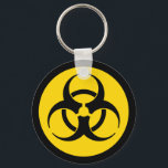 Gelbe Biogefährdung Symbol Schlüsselanhänger<br><div class="desc">Universelle Biogefährdung in schwarz auf einem vorsichtig gelben Hintergrund.</div>