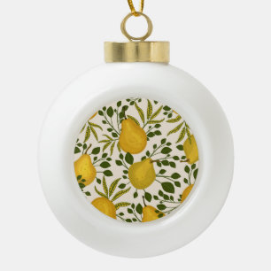 Gelbe Birnen Blätter Weißer Hintergrund Keramik Kugel-Ornament